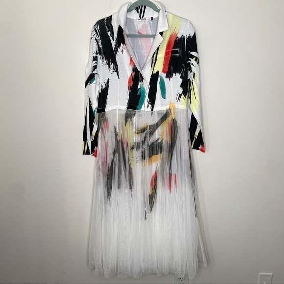 Origami By Vivian Mesh Tulle Layered Multicolored Jacket Dress S - Picture 6 of 16